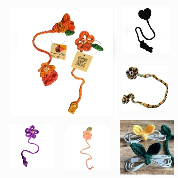 Hand Crafted Bookmark Handmade Crochet Knitted Data Cable tie Acrylic Accessory - Picture 10 of 17